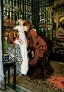 James Tissot Young Ladies Looking at Japanese Objects oil painting on canvas